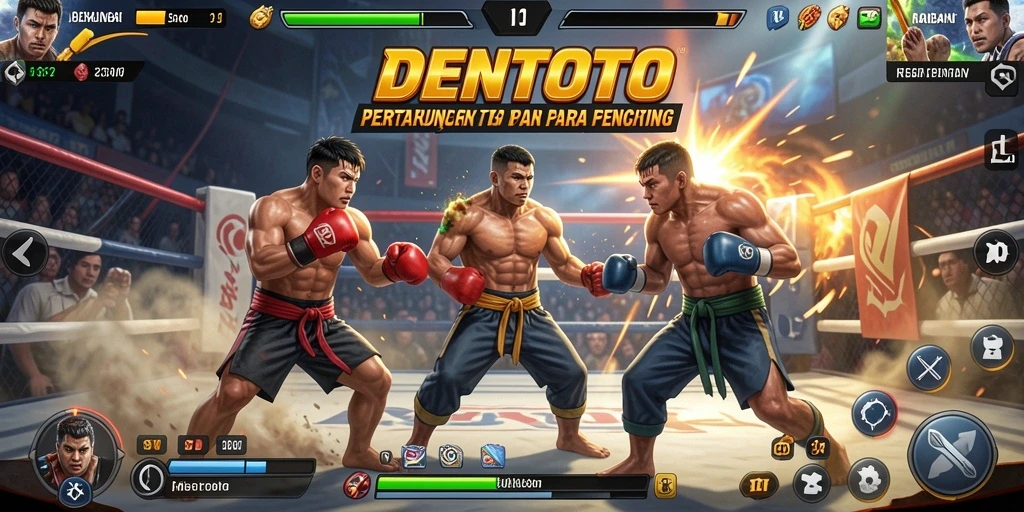 Screenshot DENTOTO menampilkan karakter bertarung dengan aksi yang mendebarkan.