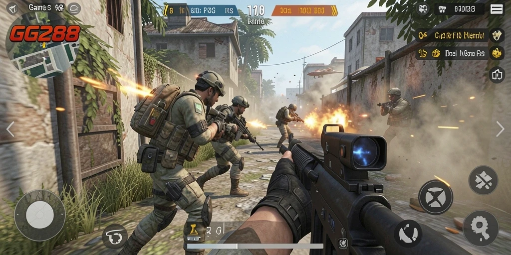 Screenshot GG288 menampilkan aksi seru dalam gameplay FPS yang intens.