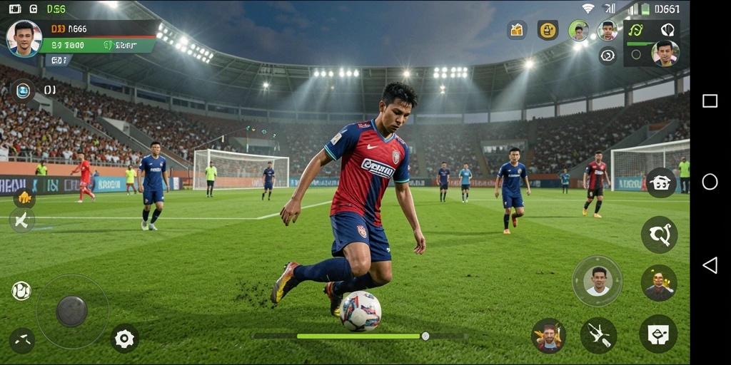 Screenshot utama IDX66 menampilkan aksi seru di lapangan sepak bola.