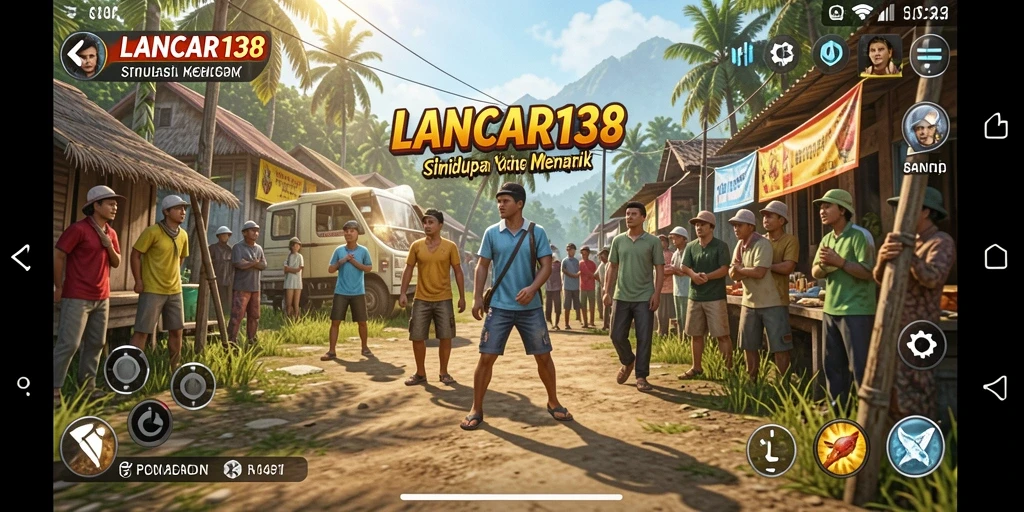 Tampilan gameplay LANCAR138 dengan karakter berinteraksi di dunia simulasi.