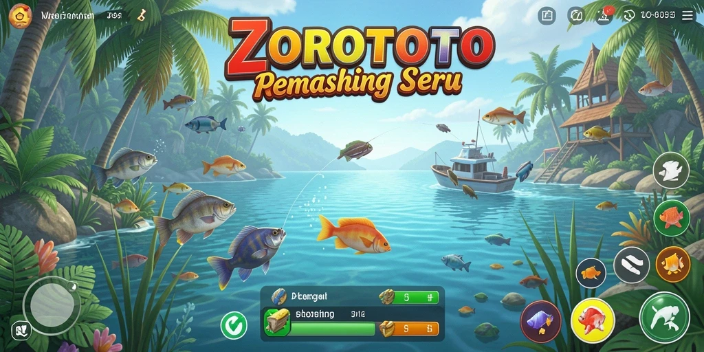 Gameplay ZOROTOTO dengan memancing yang menegangkan di lokasi indah.